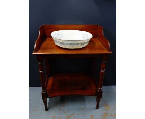 Mahogany ledgeback washstand complete with Meadow Sweet patterned basin, 90cm high 