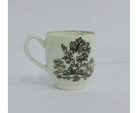 18th Century Worcester coffee cup with black printed Castle & Ruin pattern, circa 1760, 6cm high 
