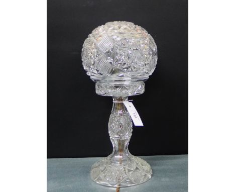 A cut crystal table lamp with spherical shade, 40cm high