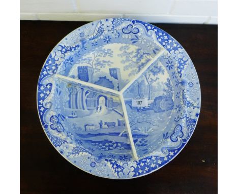 A late Spode Copeland & Garrett blue and white circular three division serving plate, diameter 37cm