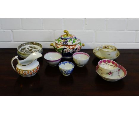 Various 18th and early 19th century wares, to include Worcester Caughley, Newhall to include a tureen, creamer, tea bowls and