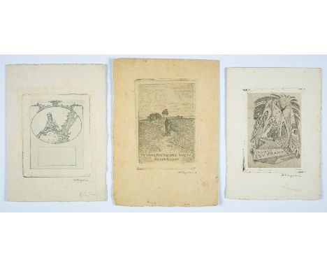 3 Radierungen/Exlibris Heinrich Vogeler1872 Bremen - 1942 Budjonny "Ex Libris: Edv Frank; Kaethe und Willy Rosenbusch und Zus