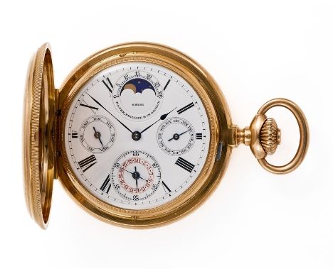 Gr. Taschenuhr, Patek Philippe,Schweiz 1882. 18 kt Roségold. Handaufzug. 3 Golddeckel. Werk- u. Gehäuse-Nr. 65181. Gehäuse u.