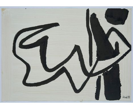 Tuschezeichnung auf grundiertem KartonHeinz Kreutz 1923 Frankfurt - 2016 Penzberg "o. T." 1949 u. re. sign. u. dat. Kreutz 49