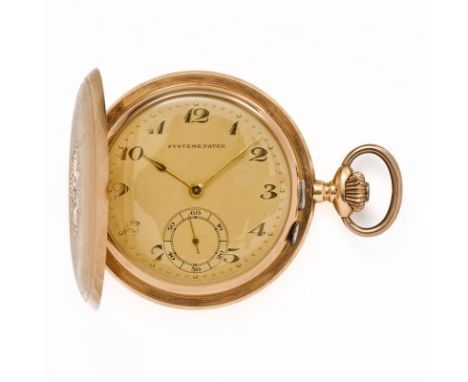 Taschenuhr Systeme Patek,Schweiz/Deutschland wohl um 1920. 14 kt RG/GG. Handaufzug. 3 Golddeckel. Gehäuse-Nr. 9970 u. 269970.