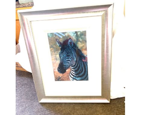 Framed signed limited edition Rolf Harris zebra print "young Zebra" measures approx 32 inches by 25 inches 