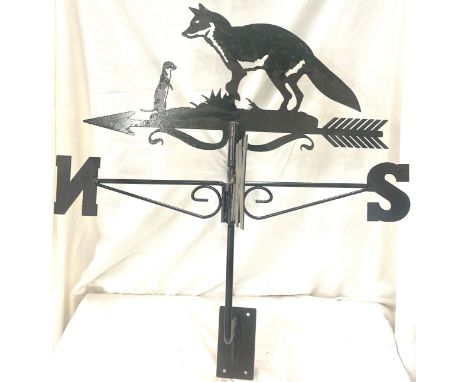 Metal weather vane, depicting a fox and weasel, approximate measurements: 30 by 24.5 inches 