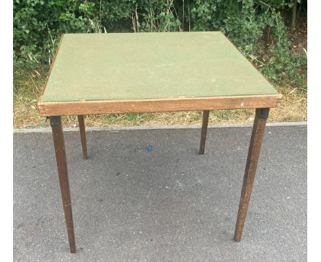 Vintage folding card table measures approx height 30 inches high by 26 inches depth and 26 inches folding legs 