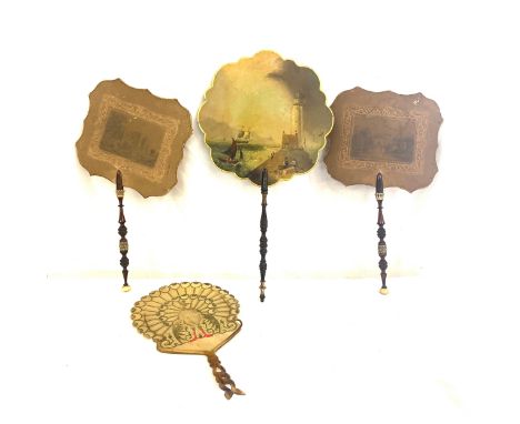 Georgian / Victorian hand painted papier mache fire face screen and 3 others 