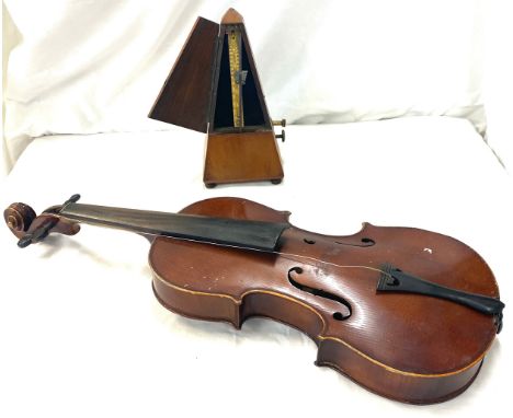 Antique violin 2 piece back and metronome by Maelzel Paris 