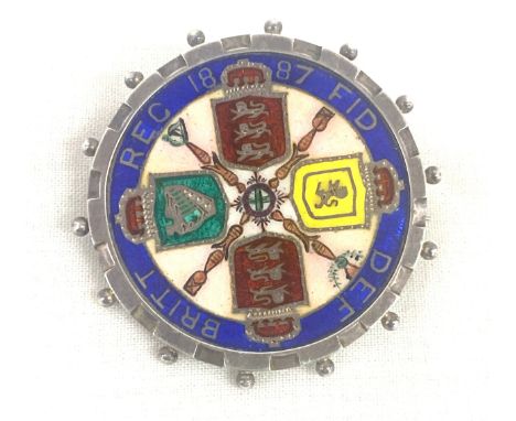 Silver and enamel Queen Victoria double florin coin brooch 1887 
