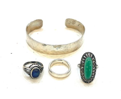Selection of 3 Silver rings and a bangle includes Opal triplet etc 