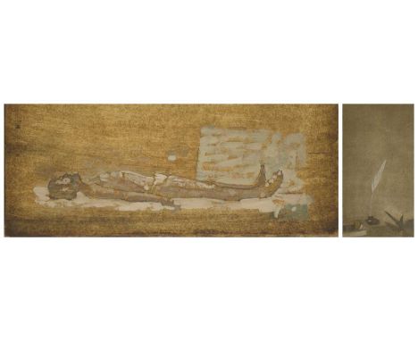 MICHAEL UPTON (BRITISH 1938-2002) ⊕ STILL LIFE WITH INKWELL AND QUILL; MALE NUDE (I &amp; II)each watercolour and gouache on 