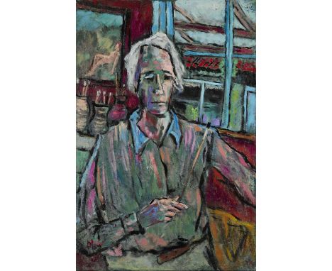 LESLIE MARR (BRITISH 1922-2021) ⊕ SELF PORTRAIT - THE ARTIST IN HIS STUDIOsigned and dated Marr, 2008 lower leftoil on canvas
