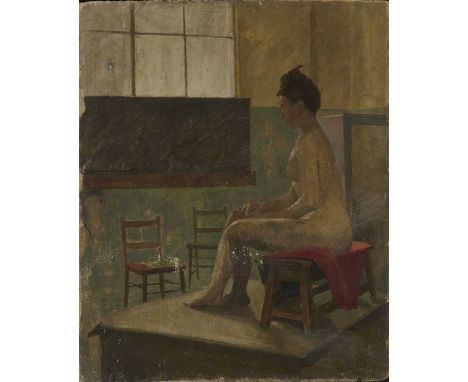 LIONEL BULMER (BRITISH 1919-1992) ⊕ STUDY OF A MODEL IN THE STUDIOoil on board43 x 35cm; 17 x 13 3/4inunframedThere are dents