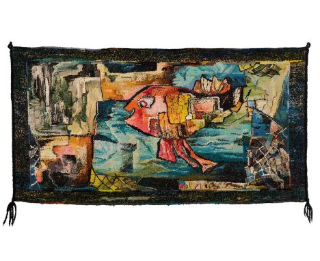 MIRIAM SACKS (SOUTH AFRICAN-BRITISH 1922-2004) ⊕ THE FISHhandmade tapestry78 x 147cm; 30 3/4 x 57 3/4in unframedExecuted in 1
