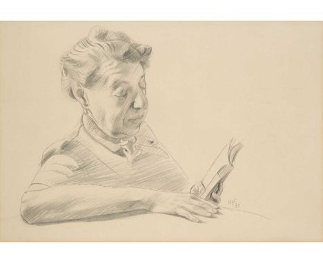 HANS FEIBUSCH (GERMAN-BRITISH 1898-1998) ⊕ PORTRAIT OF MARIANNE FEIBUSCH READINGsigned with initials and dated 38 lower right