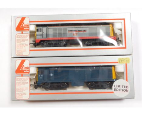 Lima Models OO gauge Class 20 locomotives, comprising 21112, BR blue livery, limited edition no 32/850, and 20906 Kilmarnock 