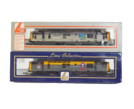 Lima Models OO gauge Class 37 diesel locomotives, comprising 37511 Stockton Haulage in Railfreight Metals grey livery, and 37
