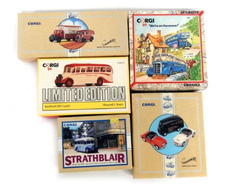 Corgi diecast, including Bedford OB Coach Howard Tours limited edition, The Cumbrian Set Morris J van and Bedford O series va