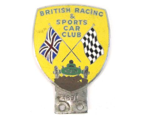 A British Racing and Sports Car Club enamel car badge, on yellow ground, no. 4891.