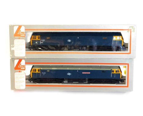 Lima Models OO gauge Class 47 diesel locomotives, comprising 47298, British Rail blue livery with yellow ends and 47596 Aldbu