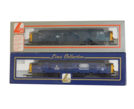 Lima Models OO gauge Class 37 diesel locomotives, comprising 37023 Stratford in Mainline blue livery, and 37049 BR blue with 