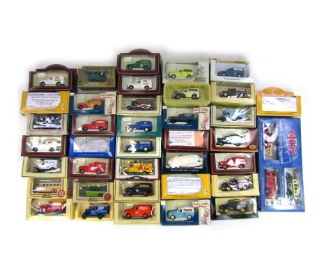 Lledo Days Gone diecast vans and buses, including Dennis 100 Years of Innovation Centenary set, DG12705 Morris Minor van Radi