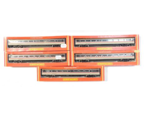 Hornby OO gauge coaches, Intercity Mainline livery, comprising R408 BR MkIV coach catering service car (x2), R407 BR MkIV coa