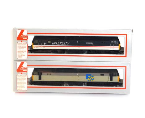 Lima Models OO gauge Class 47 diesel locomotives, comprising 47809 Finsbury Park in Intercity Swallow livery, and 47599 in Ra