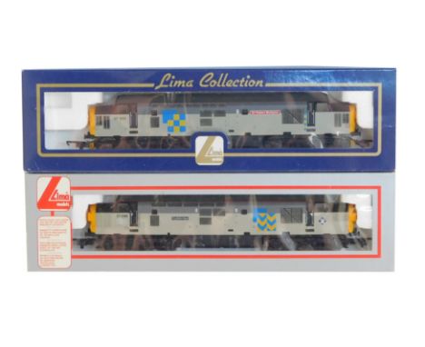 Lima Models OO gauge Class 37 diesel locomotives, comprising 37099 Clydebridge, Railfreight Metals grey livery, and 37425 Sir