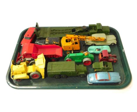 Various Dinky Toys diecast army and other vehicles, Jaguar mark X, 4cm high, a Muir-Hall dumper, armoured command vehicle num