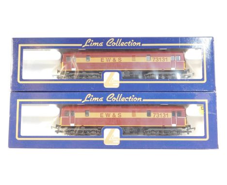Lima Models OO gauge Class 73 locomotives, 73131 EWS livery, boxed. (2) 