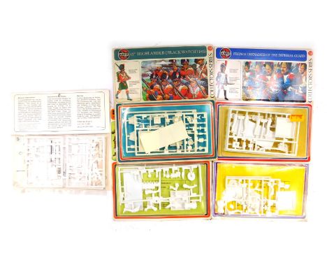 Five Airfix scale figure kits, comprising Highlander Black Watch 1815, French Grenadier of the Imperial Guard, English Pikema