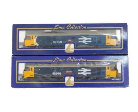 Lima Models OO gauge Class 50 diesel locomotives, comprising 50050 1946-1996 Peco Golden Jubilee, BR blue with yellow ends, a
