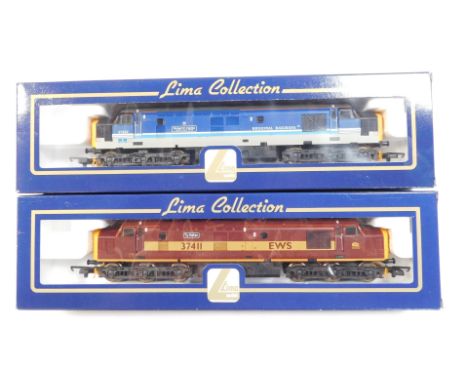 Lima Models OO gauge Class 37 locomotives, comprising 37422 Robert F Fairly locomotive engineer 1831-1885, Regional Railways 