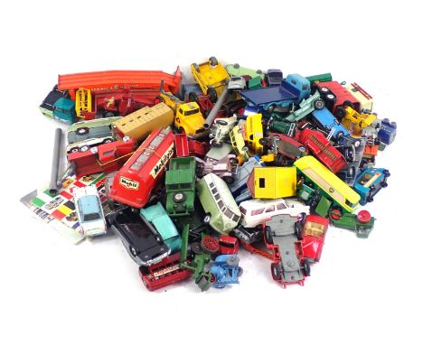 Various playworn diecast cars, to include a Corgi Ford Thames caravan, a Corgi Mobilgas trailer, Corgi Volkswagen camper van,