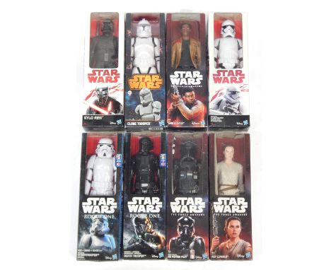 Hasbro Disney Star Wars figures, boxed, comprising Clone Trooper, two Imperial Stormtroopers, Kylo Ren, Death Trooper, Finn (