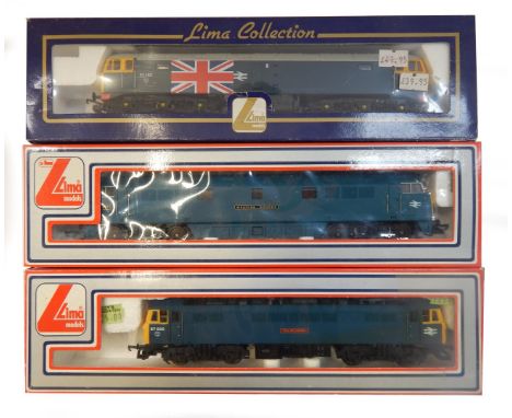 Lima Models OO gauge Class 52, Class 47 and Class 87 locomotives, comprising 87005 City of London, 47163, BR blue with Union 