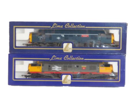 Lima Models OO gauge Class 37 diesel locomotives, comprising 37032 Mirage in BR Railfreight livery, and 37095 British Steel T