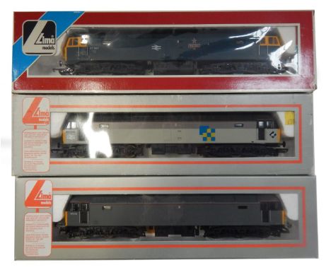 Lima Models OO gauge Class 47 locomotives, comprising 47567 Red Star, BR blue livery, 47006, BR Railfreight Construction live
