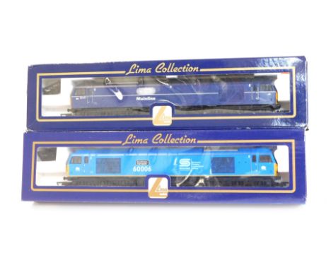 Lima Models OO gauge Class 60 locomotives, comprising 60006 Scunthorpe Iron Master British Steel EWS blue livery and 60011 Ma