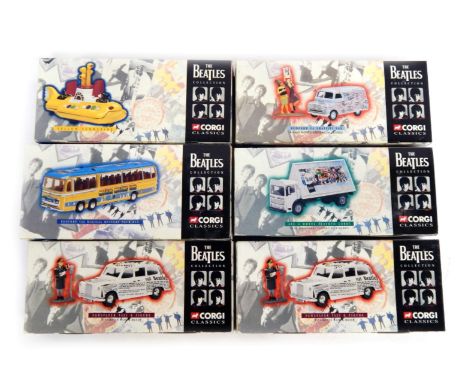 Corgi Classics The Beatles Collection diecast, including 05401 Corgi yellow submarine 58003 Corgi Newspaper taxi and figure, 