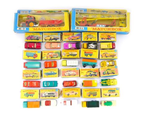 Matchbox by Lesney diecast vehicles, including K11 Kingsize DAF car transporter, K3 Kingsize Massey Ferguson tractor and trai
