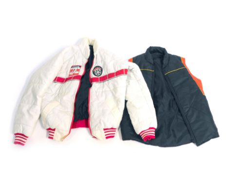 A Sheene motor racing body warmer, and a Barry Sheen racing white overcoat. (2)