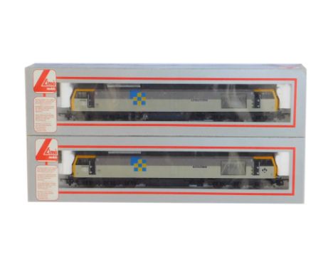 Lima Models OO gauge Class 60 diesel locomotives, comprising 60039 Glastonbury Tor, Railfreight Construction livery, and 6010