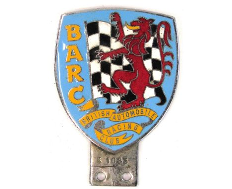 A British Automobile Racing Club enamel car badge, No K1083, stamped Wolewis Ltd of Birmingham.