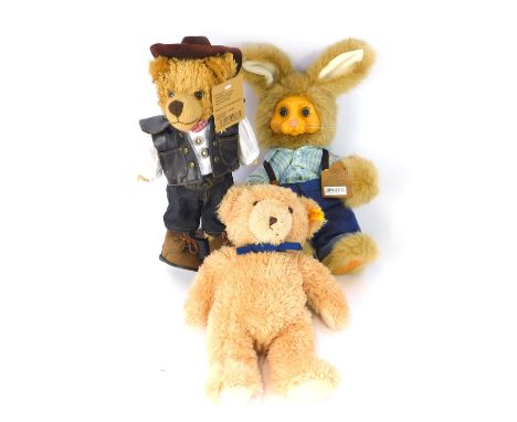 A Robert Rakes Original mohair rabbit, a Steiff Teddy Bear and another. (3)