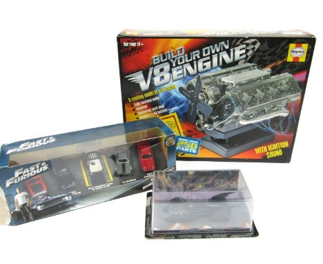 A Haynes Build Your Own V8 engine, boxed, Fast and the Furious Road Muscle Pack, and Batman Legends of the Dark Knight No 15 