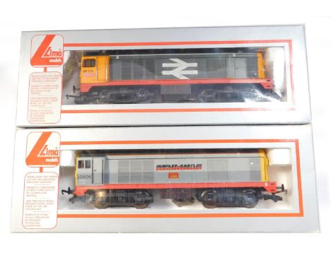 Lima Models OO gauge Class 20 diesel locomotives, comprising 20215 Rail Freight, red stripe livery, and 20906 Killmarnock 400